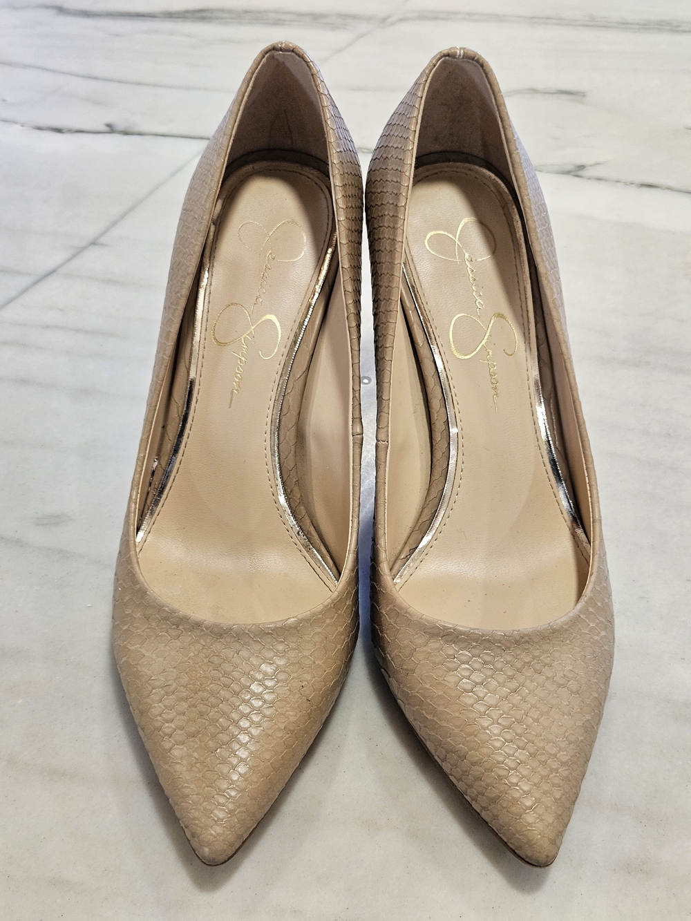Jessica Simpson Carpena Snakeskin Pumps Pointed Toe Stiletto Heels Nude